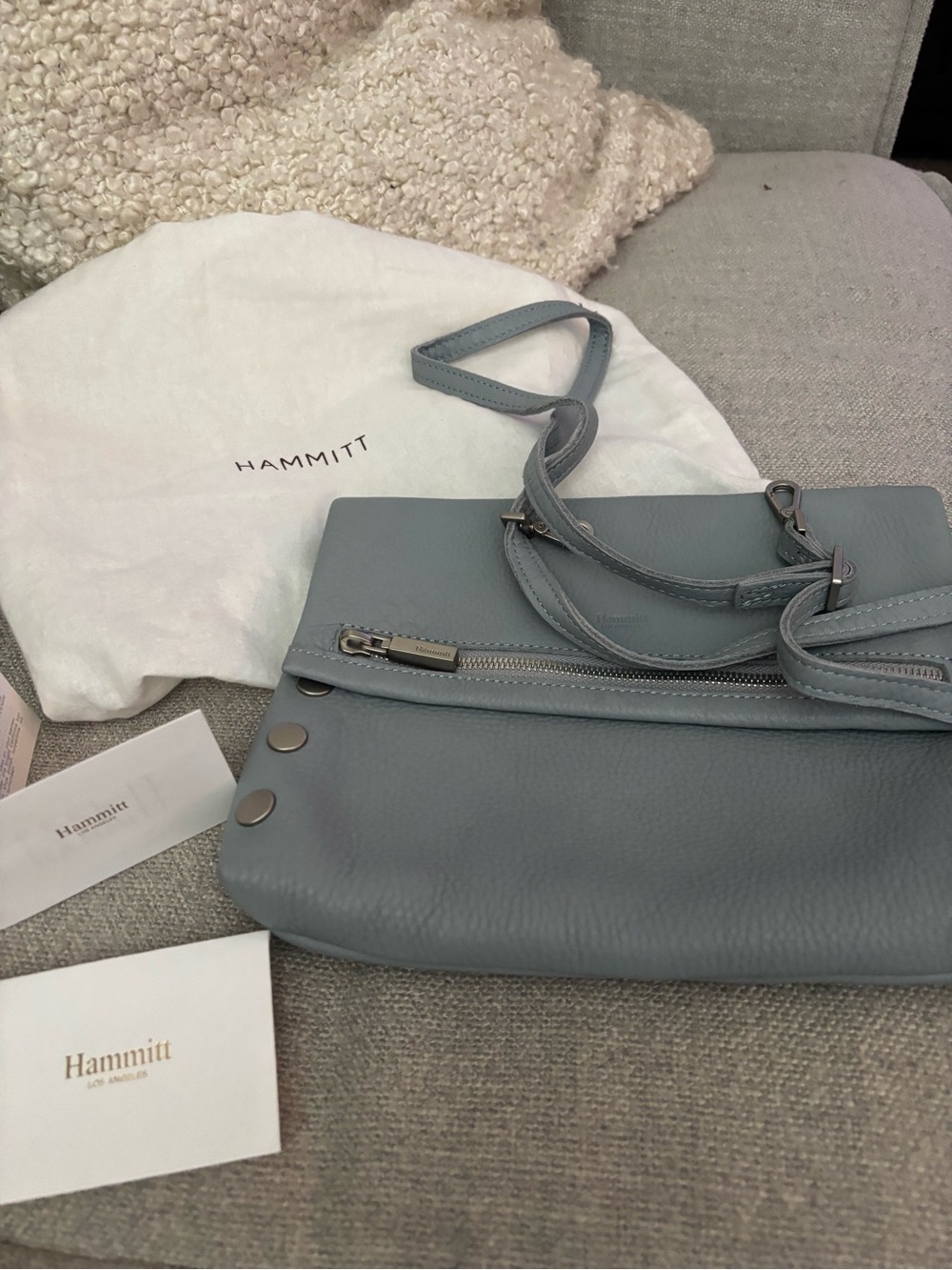 Hammitt Pebbled Leather Crossbody in Dusty Blue